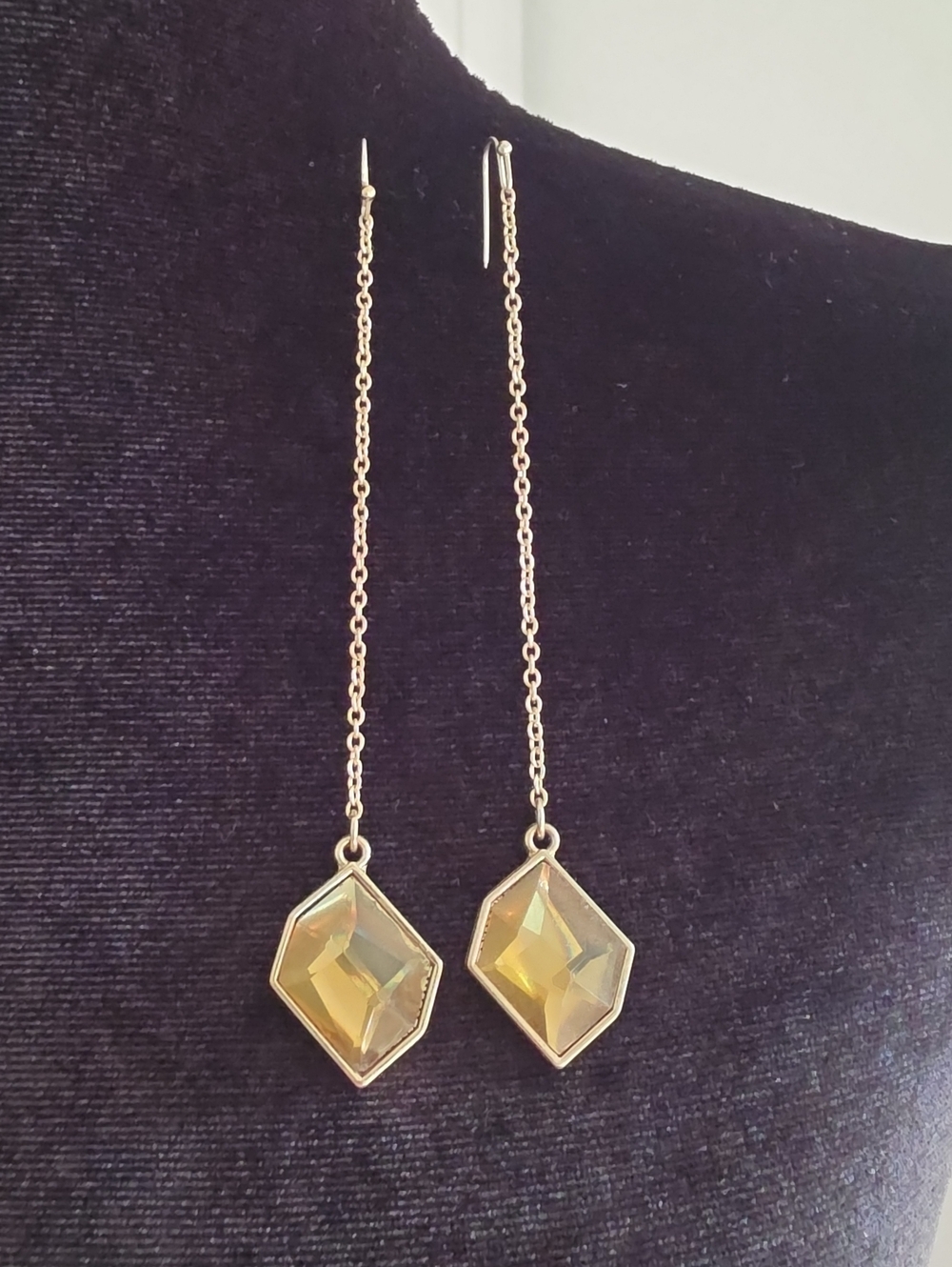 Gold Crystal Drop Chain Earrings - Women Jewelry